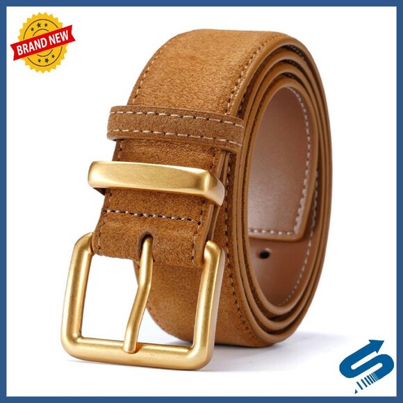 Wide Suede Leather Belt with Gold Buckle for Women Casual Formal main image 3